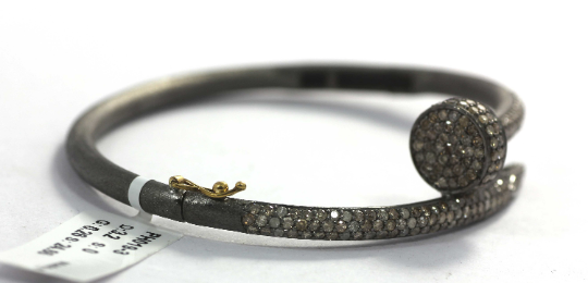 Nail Shape Diamond Silver Bracelet .925 Oxidized Sterling Silver Diamond Bracelet, Genuine handmade pave diamond Bracelet.