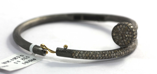 Nail Shape Diamond Silver Bracelet .925 Oxidized Sterling Silver Diamond Bracelet, Genuine handmade pave diamond Bracelet.