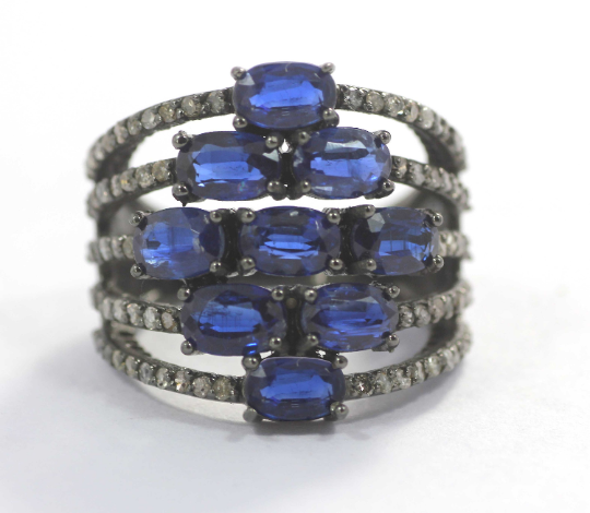 Silver Pave Diamond Ring .925 Oxidized Sterling Silver Diamond Ring, Genuine handmade pave diamond Ring.
