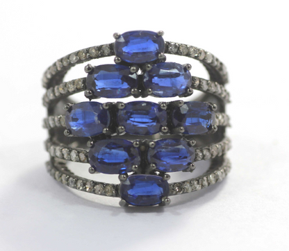 Silver Pave Diamond Ring .925 Oxidized Sterling Silver Diamond Ring, Genuine handmade pave diamond Ring.