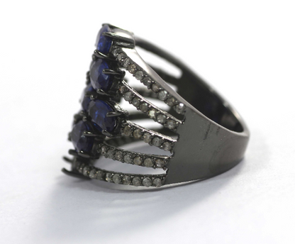 Silver Pave Diamond Ring .925 Oxidized Sterling Silver Diamond Ring, Genuine handmade pave diamond Ring.