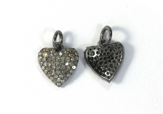 Heart Shape Diamond Pendant .925 Oxidized Sterling Silver Diamond Pendant, Genuine handmade pave diamond Pendant.