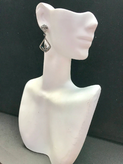 Diamond  Art Deco Triangle with Leaves Diamond Earring, Pave Diamond Earring,Pave Art Deco Earring, Approx 35 x 12mm