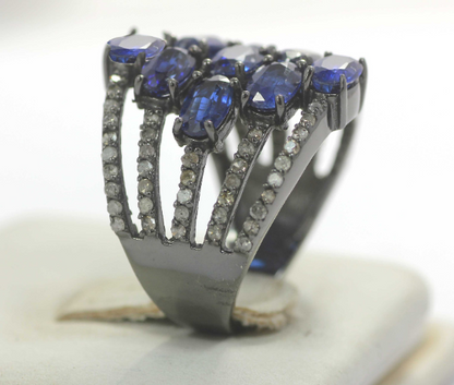 Silver Pave Diamond Ring .925 Oxidized Sterling Silver Diamond Ring, Genuine handmade pave diamond Ring.