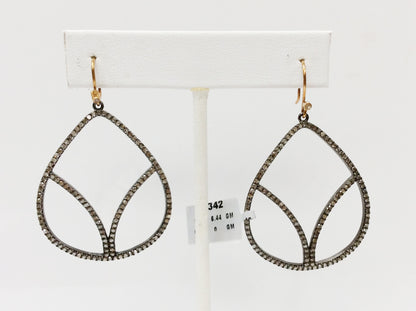 Diamond Silver Earring .925 Oxidized Sterling Silver Diamond Earring, Genuine handmade pave diamond Earring Size 2.0"(33 x 50 MM )