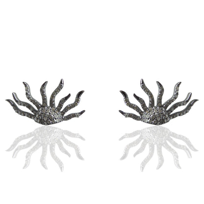 Sun Diamond Silver Earring .925 Oxidized Sterling Silver Diamond Earring, Genuine handmade pave diamond Earring Size 1.12"(14 x 28 MM )