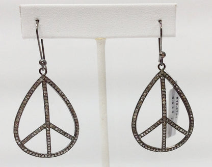 Diamond Silver Earring .925 Oxidized Sterling Silver Diamond Earring, Genuine handmade pave diamond Earring Size 2.08"(29 x 52 MM )
