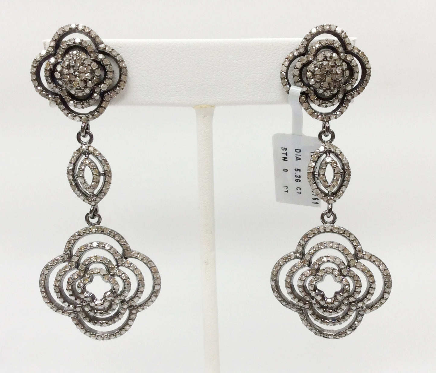 Diamond Silver Earring .925 Oxidized Sterling Silver Diamond Earring, Genuine handmade pave diamond Earring Size 2.76"(27 x 69 MM )