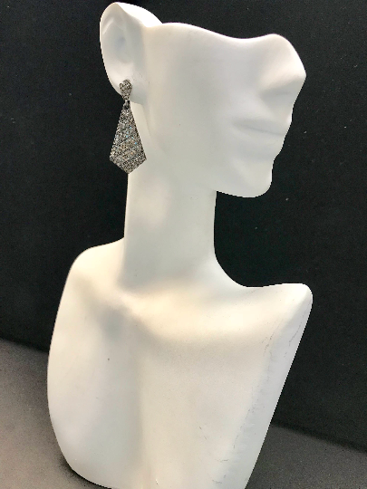 Diamond Art Deco Diamond Earring, Pave Diamond Earring,Pave Art Deco Earring, Approx 33 x 12mm. Sterling Silver
