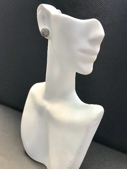 Diamond Art Deco Round Diamond Earring, Pave Diamond Earring, Pave Art Deco Earring, Appx 10 x 10mm. Sterling Silver