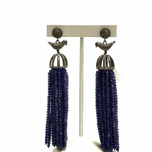Diamond Tassel Earring with Gemstone Beads