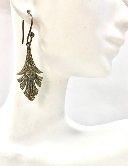 Art Deco Diamond Earring, Pave Diamond Earring,Pave Art Deco Earring, Appx 45 x 18mm