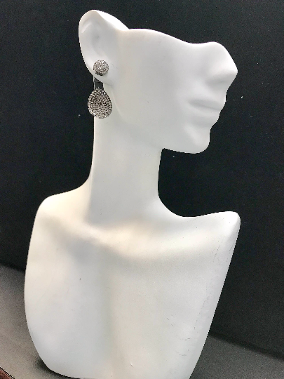 Diamond Art Deco Stud Diamond Earring, Pave Diamond Earring,Pave Art Deco Stud Earring, Approx 25 x 10mm. Sterling Silver