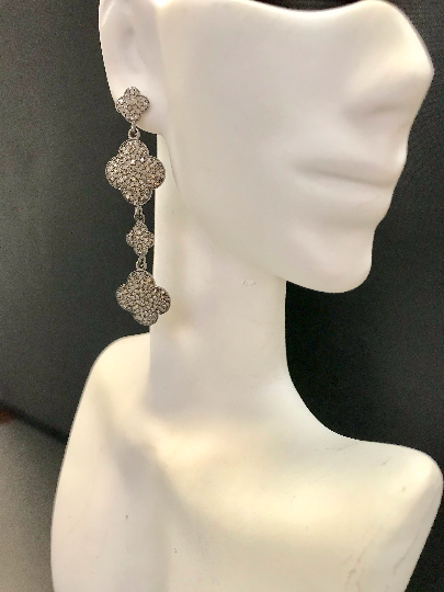 Diamond Silver Earring .925 Oxidized Sterling Silver Diamond Earring, Genuine handmade pave diamond Earring Size 2.28"(15 x 57 MM )