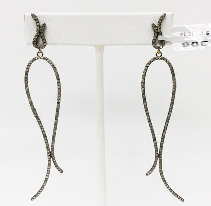 Diamond Silver Earring .925 Oxidized Sterling Silver Diamond Earring, Genuine handmade pave diamond Earring Size 3.60"(24 x 90 MM )