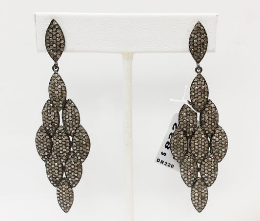 Diamond Silver Earring .925 Oxidized Sterling Silver Diamond Earring, Genuine handmade pave diamond Earring Size 2.92"(22 x 73 MM )