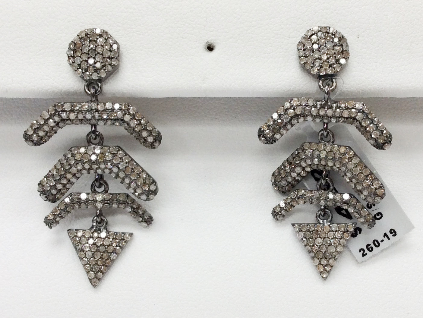 Diamond Silver Earring .925 Oxidized Sterling Silver Diamond Earring, Genuine handmade pave diamond Earring Size 1.76"(22 x 44 MM )