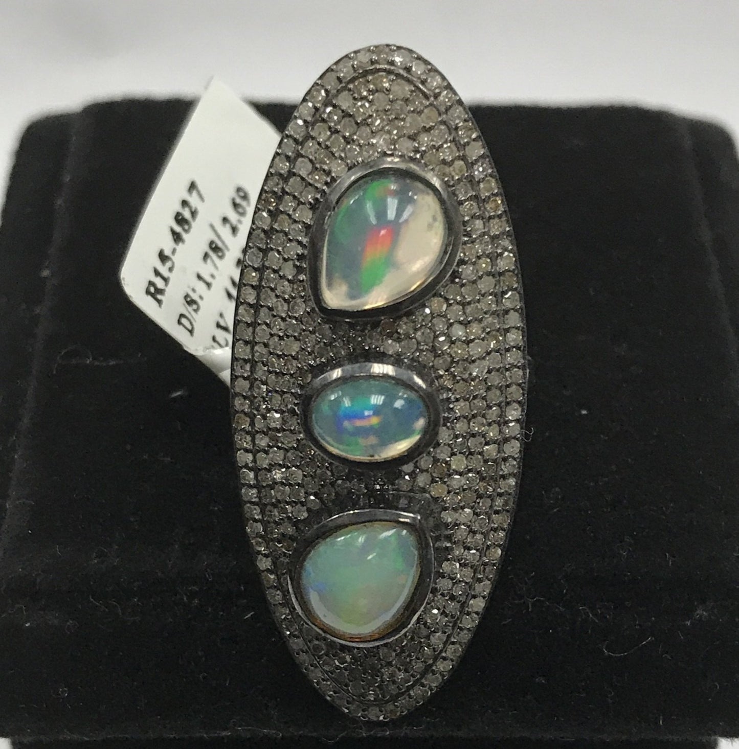 Silver Pave Diamond Ring .925 Oxidized Sterling Silver Diamond Ring, Genuine handmade pave diamond Ring .