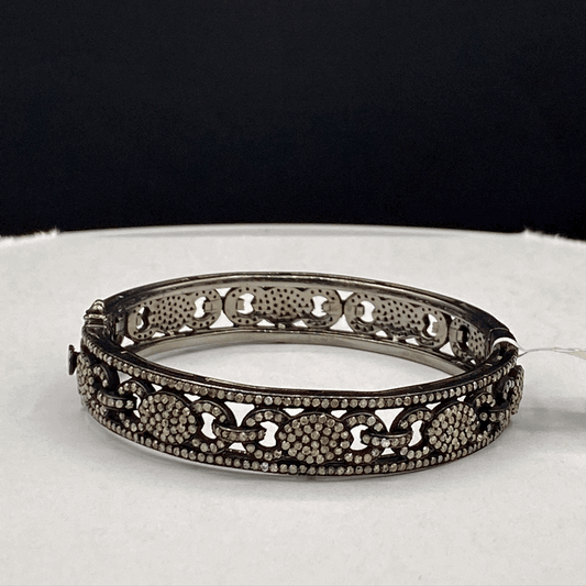 Diamond Silver Bracelet .925 Oxidized Sterling Silver Diamond Bracelet, Genuine handmade pave diamond Bracelet. Size 2.40"(60 mm)
