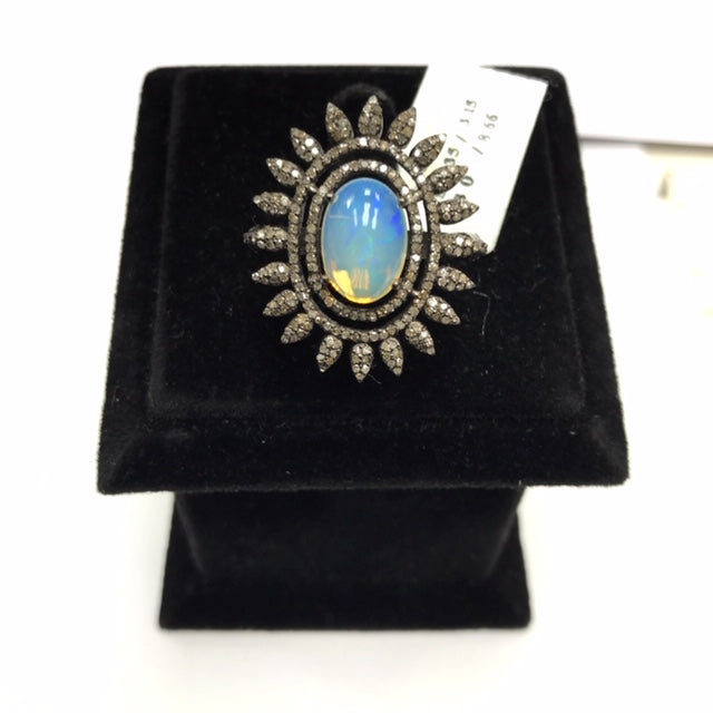 Sunburst Diamond Ring with Opal Stone