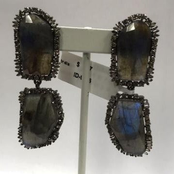 Labradorite Rosecut faceted Slice and Diamond Earring