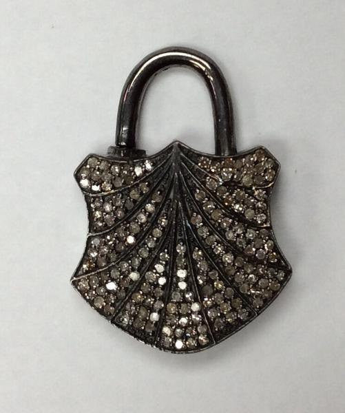 Lock Diamond Charm .925 Oxidized Sterling Silver Diamond Charms, Genuine handmade pave diamond Charm Size Approx 1.16"(21 x 29 MM)