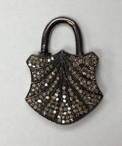 Lock Diamond Charm .925 Oxidized Sterling Silver Diamond Charms, Genuine handmade pave diamond Charm Size Approx 1.16"(21 x 29 MM)
