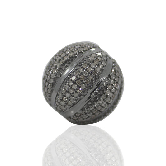 Round Diamond Bead .925 Oxidized Sterling Silver Diamond Beads, Genuine handmade pave diamond Beads Size Approx 0.72"(18 MM)