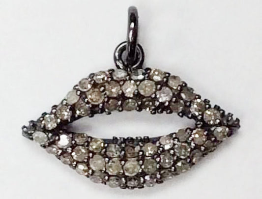 Lips Diamond Charm .925 Oxidized Sterling Silver Diamond Charms, Genuine handmade pave diamond Charm Size Approx 0.68"(12 x 17 MM)