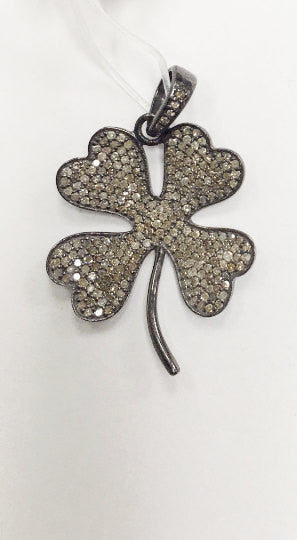 Clover Diamond Charms,28x24 mm Fine Natural Diamonds And Silver