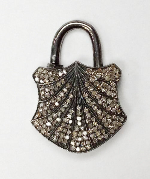 Lock Diamond Charm .925 Oxidized Sterling Silver Diamond Charms, Genuine handmade pave diamond Charm Size Approx 1.16"(21 x 29 MM)
