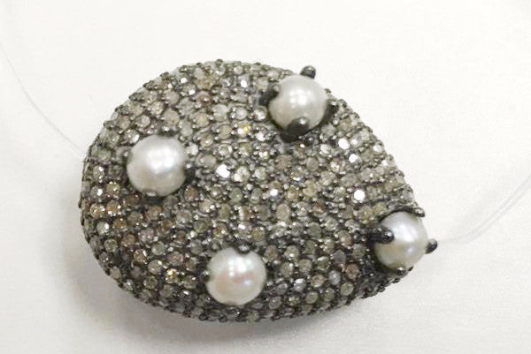 Nugget Bead Diamond & Pearls .925 Oxidized Sterling Silver Diamond Beads, Genuine handmade pave diamond Beads Size Approx 1.0"(19 x 25 MM)