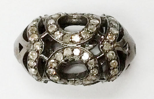 Roundel Diamond Bead .925 Oxidized Sterling Silver Diamond Beads, Genuine handmade pave diamond Beads Size Approx 0.68"(10 x 17 MM)