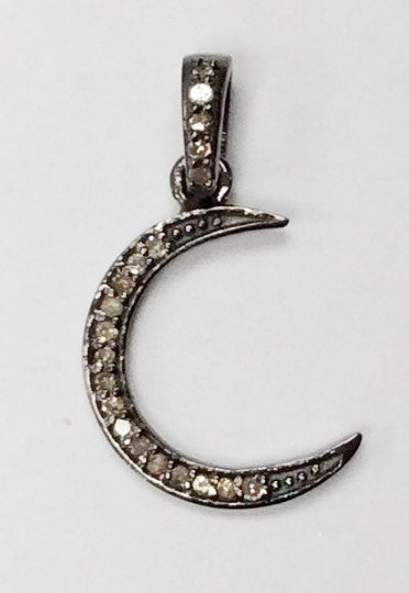 Moon Diamond Charm .925 Oxidized Sterling Silver Diamond Charms, Genuine handmade pave diamond Charm Size Approx 0.88"(12 x 22 MM)