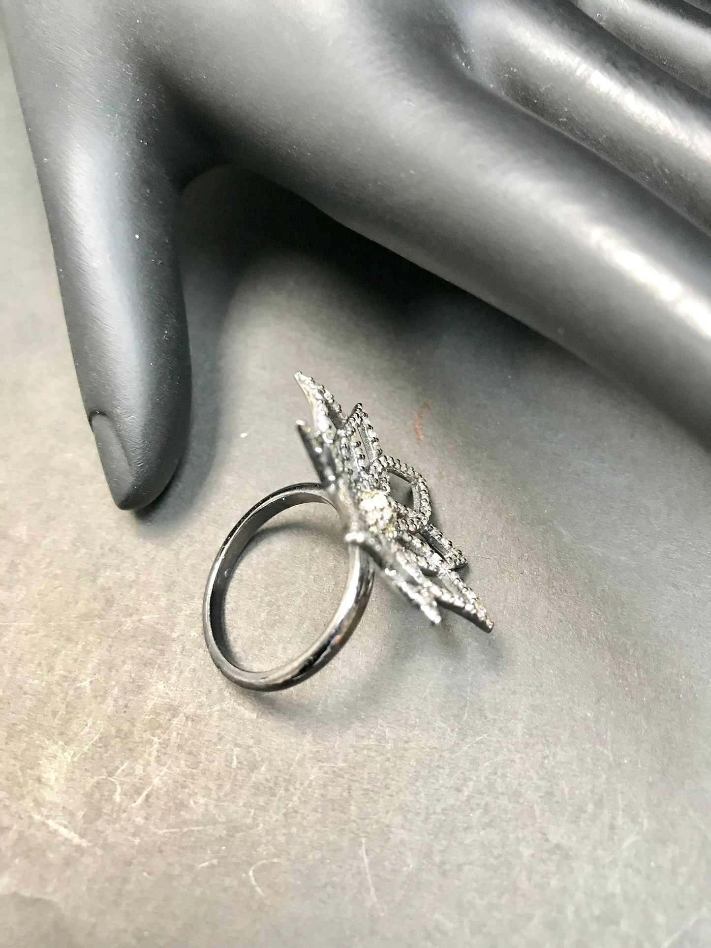Flower Pave Diamond Ring .925 Oxidized Sterling Silver Diamond Ring, Genuine handmade pave diamond Ring Size Approx 1.08"(27 x 27 MM)