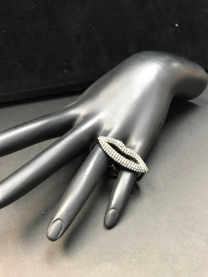 Lipes Pave Diamond Ring .925 Oxidized Sterling Silver Diamond Ring, Genuine handmade pave diamond Ring Size Approx 1.28"(13 x 32 MM)
