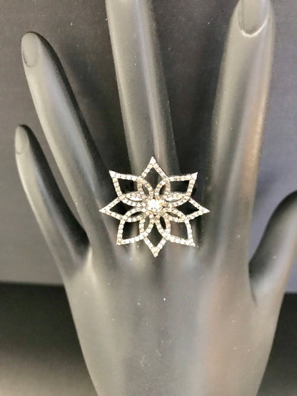 Flower Pave Diamond Ring .925 Oxidized Sterling Silver Diamond Ring, Genuine handmade pave diamond Ring Size Approx 1.08"(27 x 27 MM)