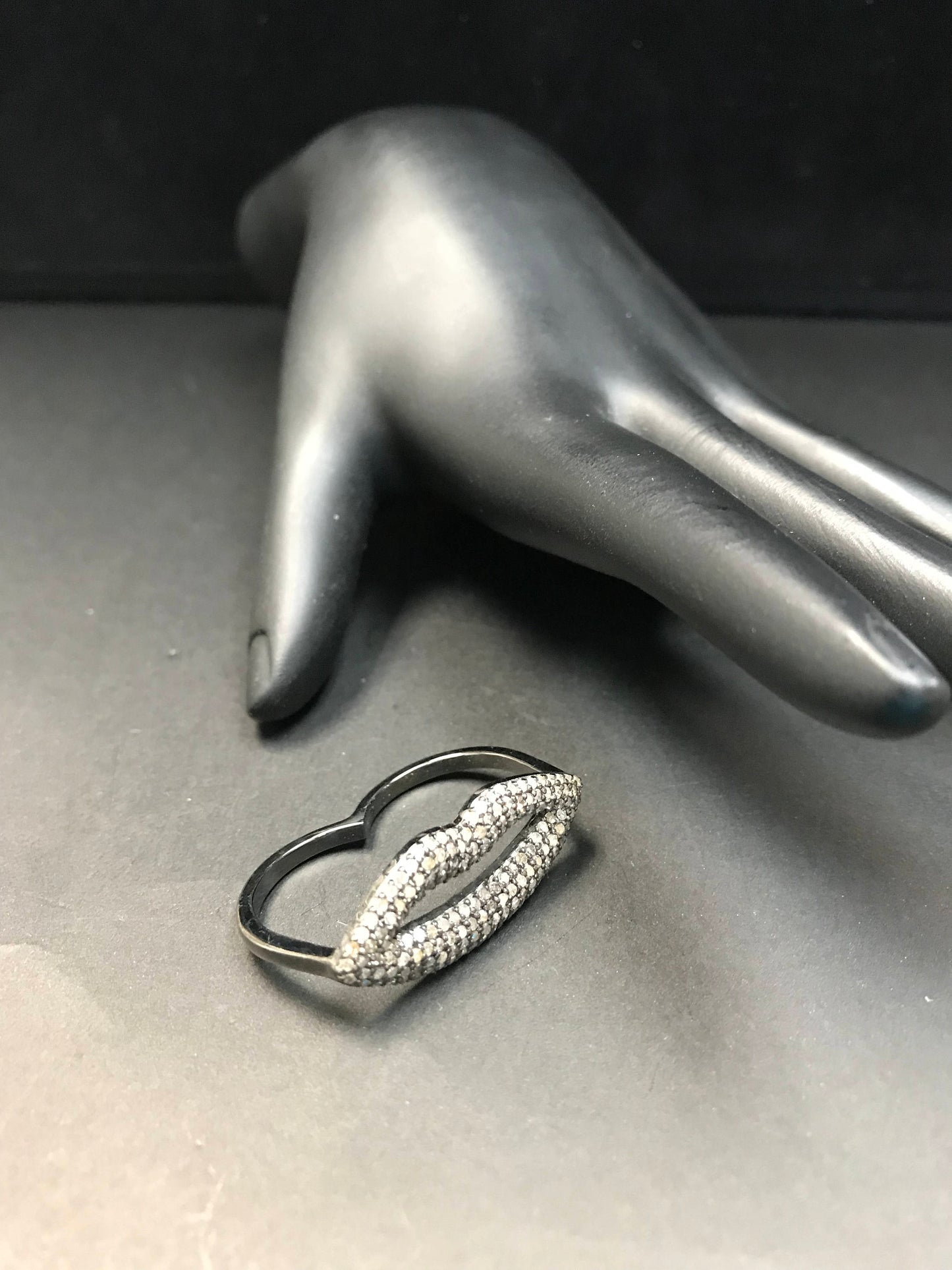 Lipes Pave Diamond Ring .925 Oxidized Sterling Silver Diamond Ring, Genuine handmade pave diamond Ring Size Approx 1.28"(13 x 32 MM)