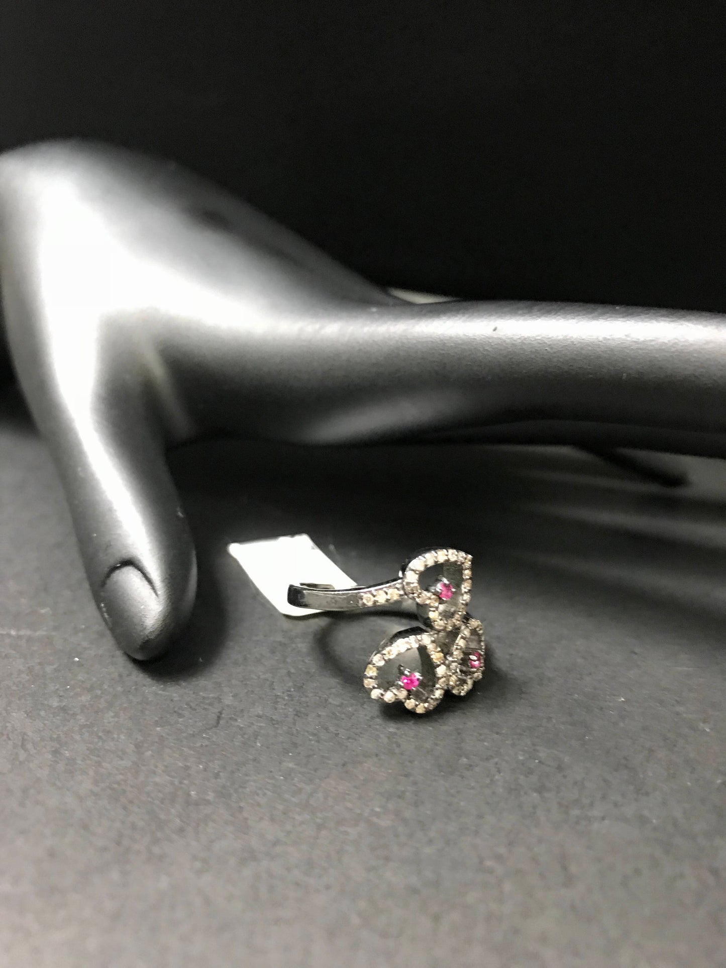 Heart Pave Diamond Ring .925 Oxidized Sterling Silver Diamond Ring, Genuine handmade pave diamond Ring Size Approx 0.64"(16 x 16 MM)