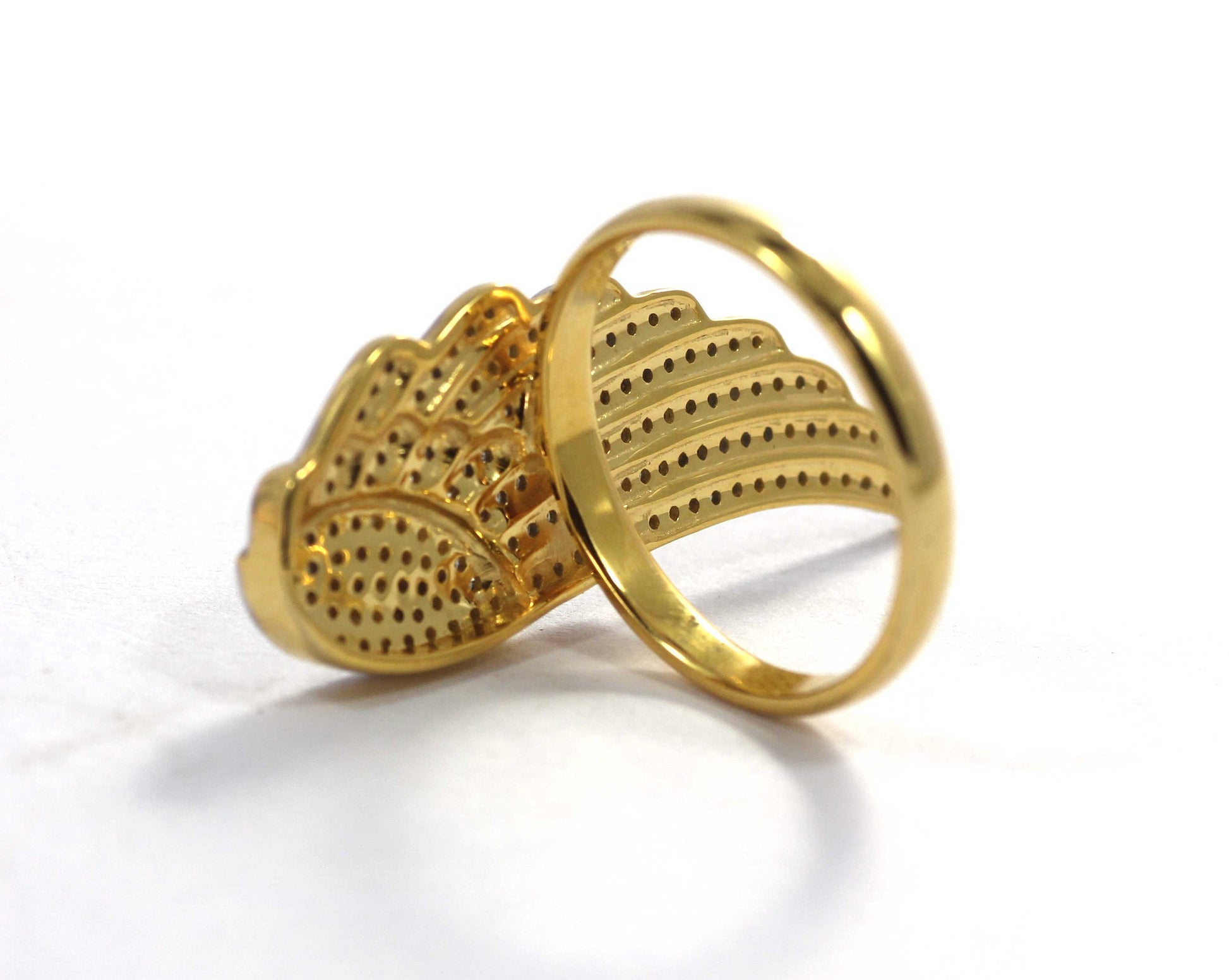Wings Shape 14k Solid Gold Diamond Rings. Genuine handmade pave diamond Rings.
