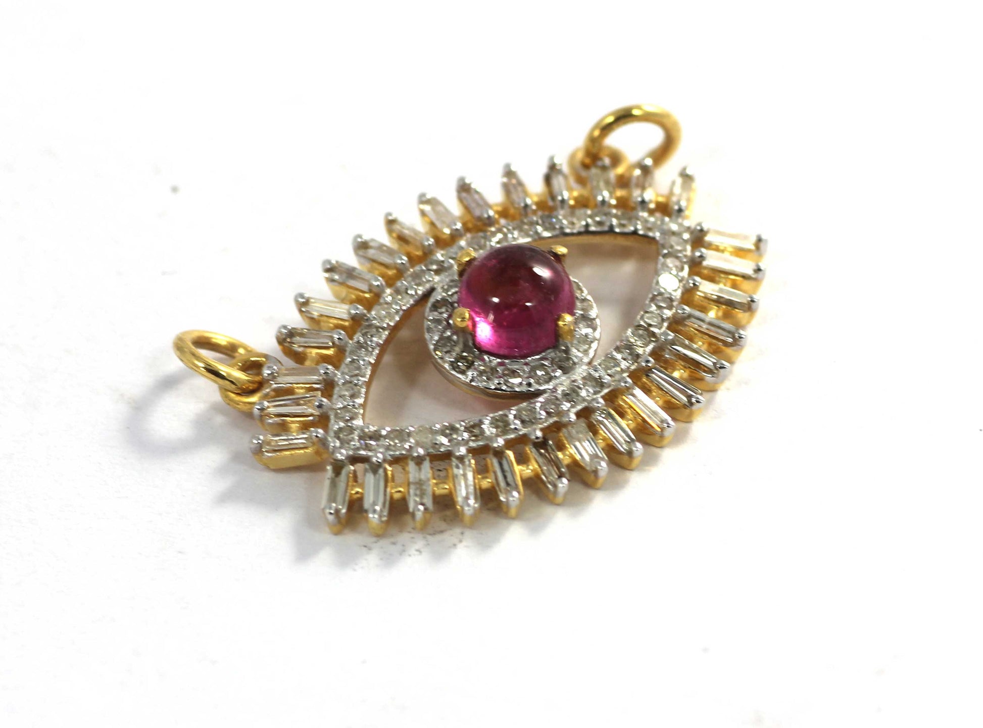 14k Solid Gold Evil Eye Shape Diamond Pendants. Genuine handmade pave diamond Pendant.