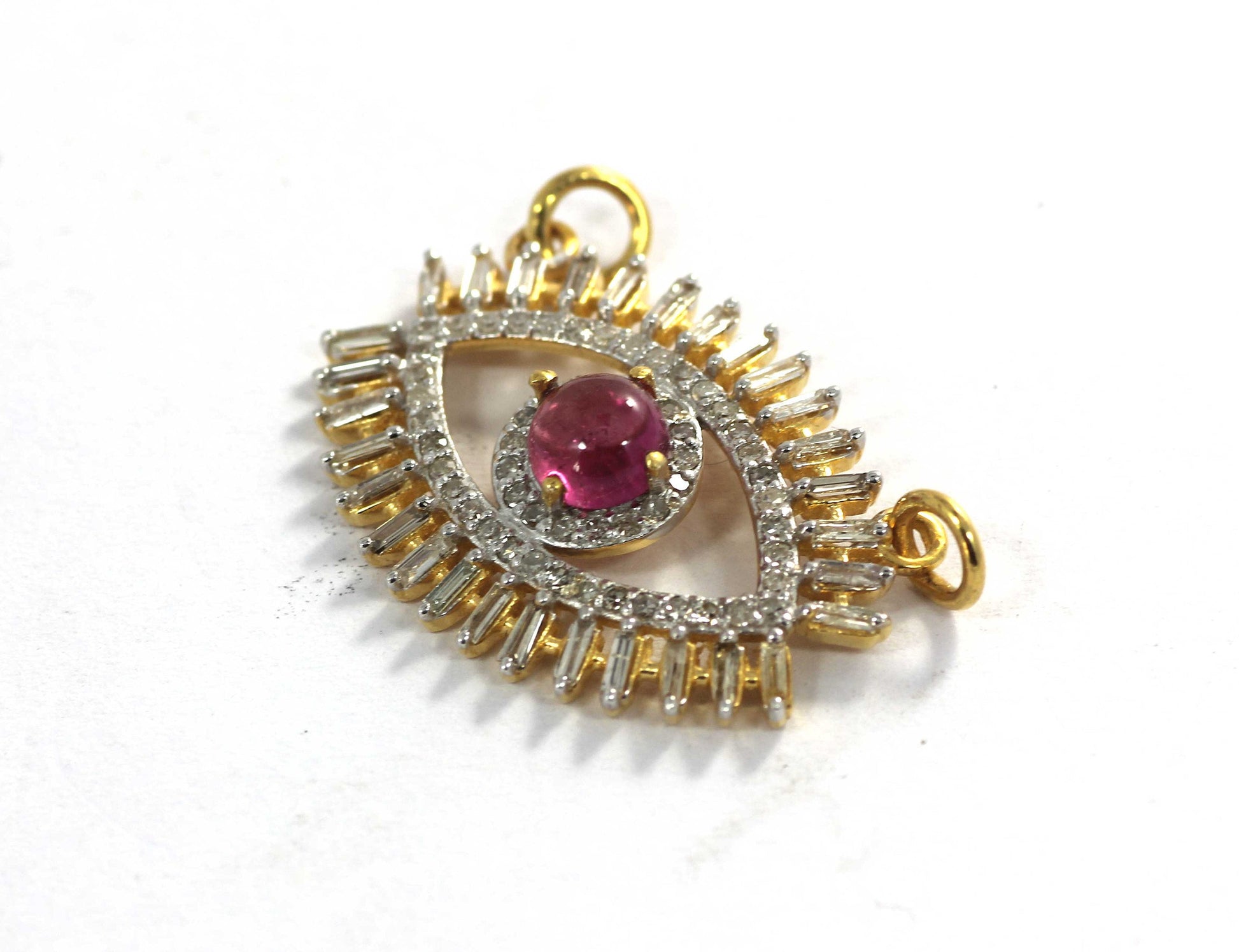 14k Solid Gold Evil Eye Shape Diamond Pendants. Genuine handmade pave diamond Pendant.