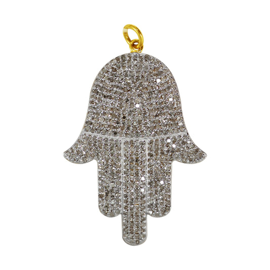 Hamsa Hand Shape 14k Solid Gold Diamond Pendants. Genuine handmade pave diamond Pendant. 14k Solid Gold Diamond Pendants.