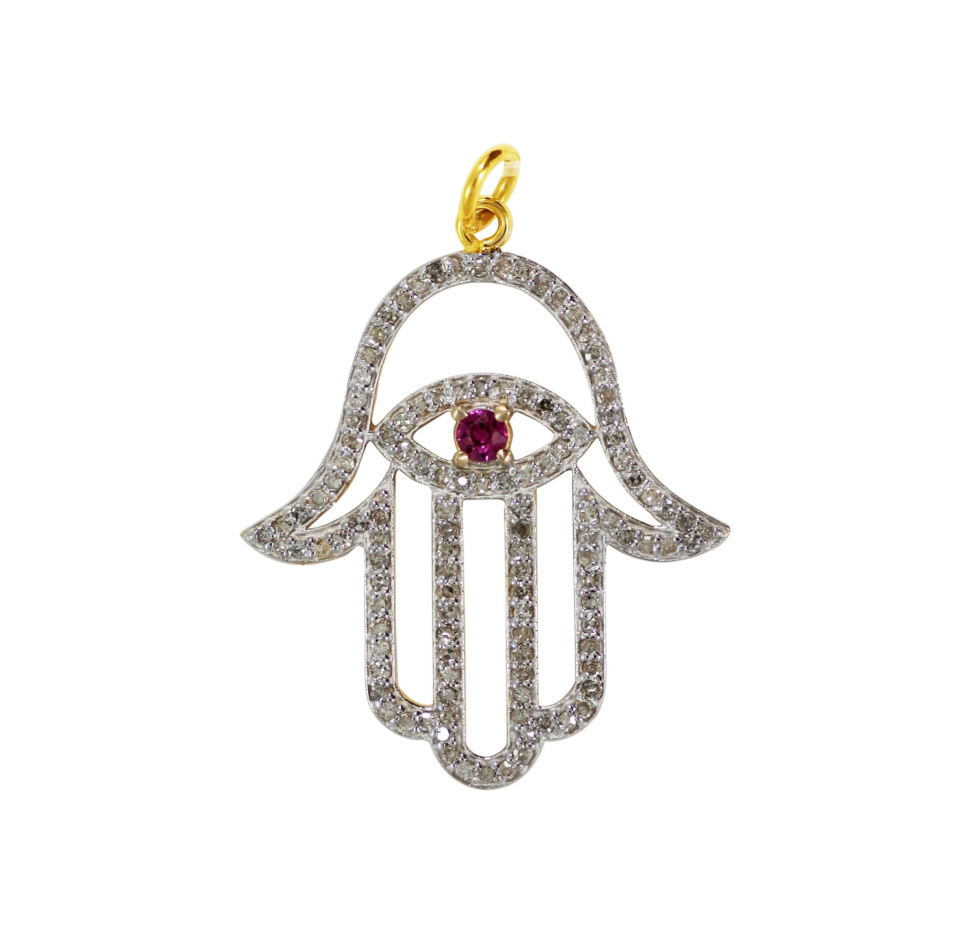 Hamsa Hand Shape 14k Solid Gold Diamond Pendants. Genuine handmade pave diamond Pendant.1 4k Solid Gold Diamond Pendants.