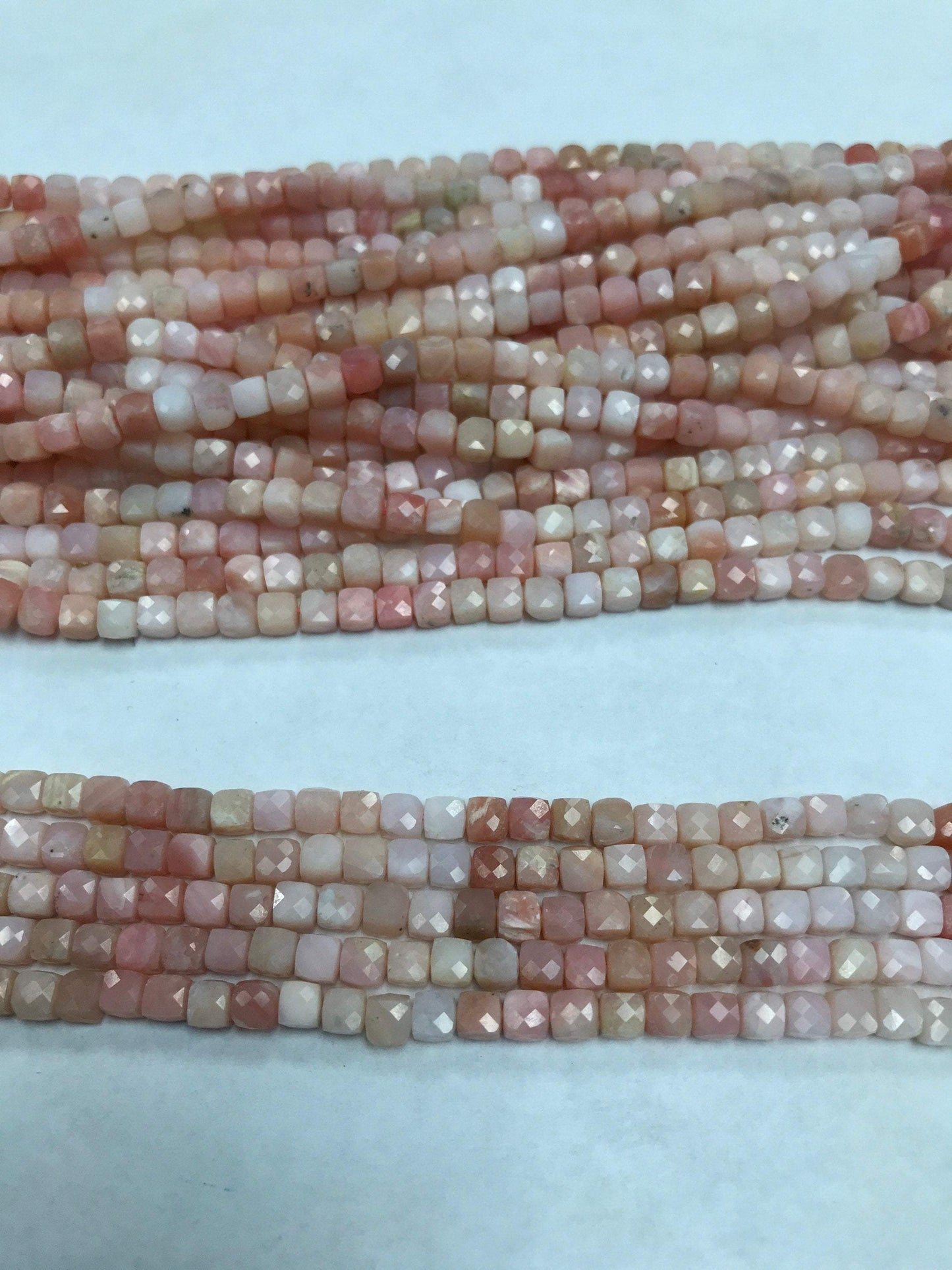 Pink Opal facetted square, opal beads, facetted box,