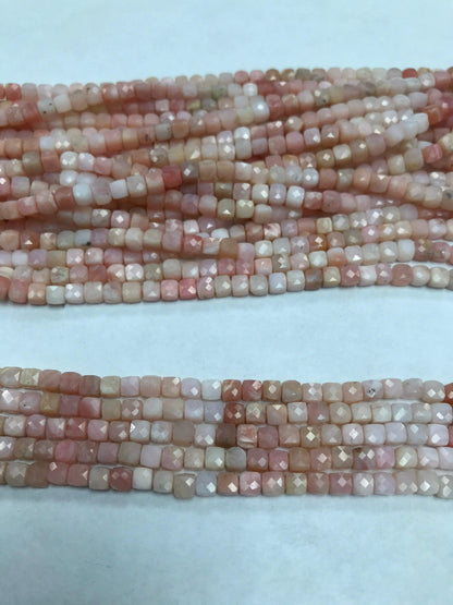 Pink Opal facetted square, opal beads, facetted box,