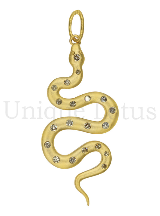 Snake Shape 14k Solid Gold Diamond Pendants. Genuine handmade pave diamond Pendant.1 4k Solid Gold Diamond Pendants.