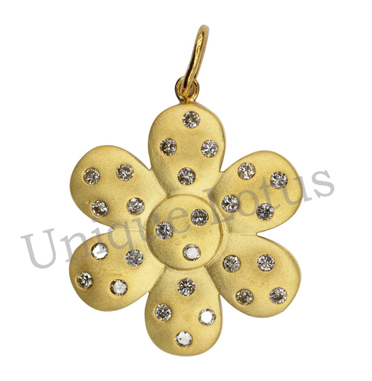 Flower Shape 14k Solid Gold Diamond Pendants