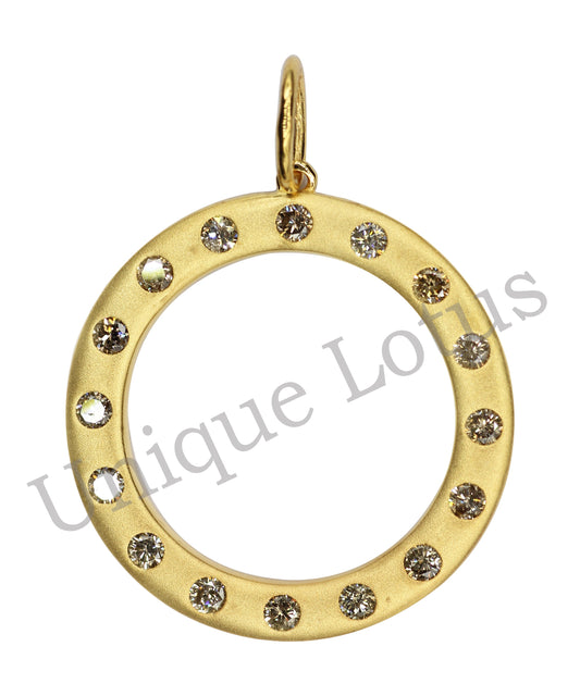 Round Shape 14k Solid Gold Diamond Pendants