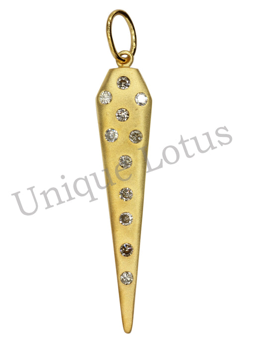 Spike Shape 14k Solid Gold Diamond Pendants. Genuine handmade pave diamond Pendant.1 4k Solid Gold Diamond Pendants.